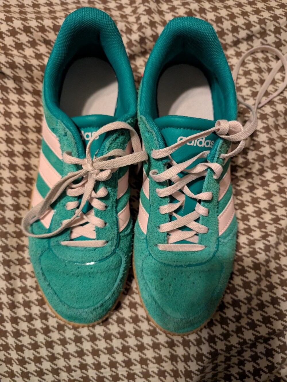 adidas Girls Teal Suede Sneakers with White Stripes
